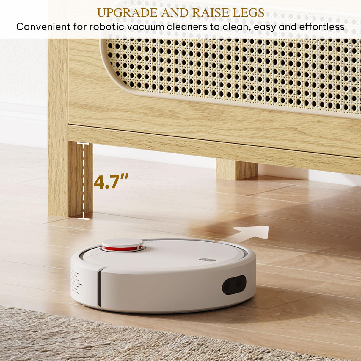 DWVO Natural Rattan 7 Drawer Dressers - Oak Wooden Dresser Chest of Drawers with Golden Handles - Modern Large Closet Boho Dressers Storage Cabinet for Living Room/Hallway/Entryway DWVO