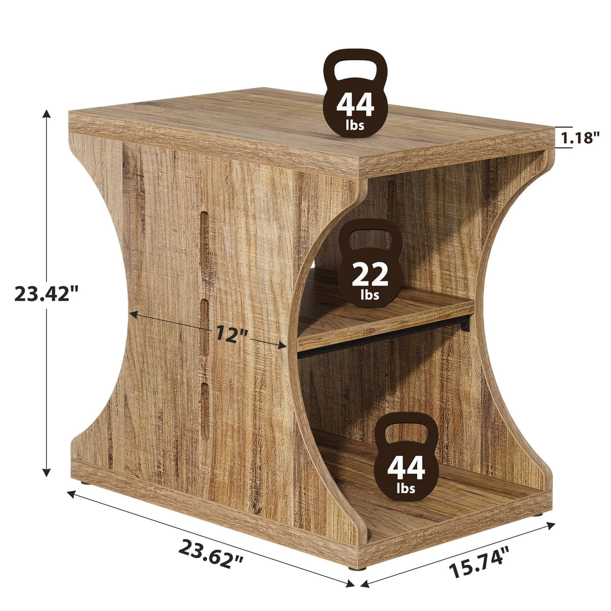 Condemo Modern Farmhouse End Table with Storage, 3-Tier Narrow Country Side Tables for Small Spaces, Nightstand for Bedroom & Living Room, Wooden Bedside Table, Easy Assembly, Light Brown Condemo