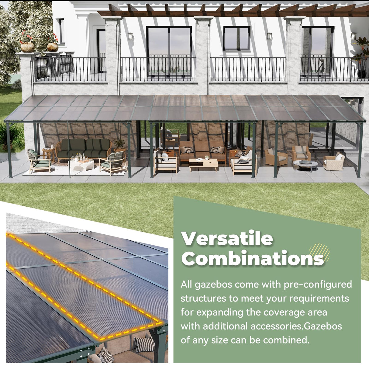 Yalissey 10'×8' Patio Gazebo with Waterproof Fuzzy Strip, Outdoor Gazebo with Innovative Base Support, Wall Mounted Gazebos Pergola with Roof for Backyard, Decks, Garden Yalissey