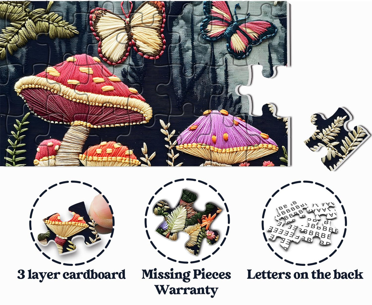 Mushroom Garden Puzzles for Adults 1000 Pieces, Forest Mushroom Butterfly Jigsaw Puzzles, Flowers Nature Plant Embroidery Puzzle as Home Decor PPuzzling