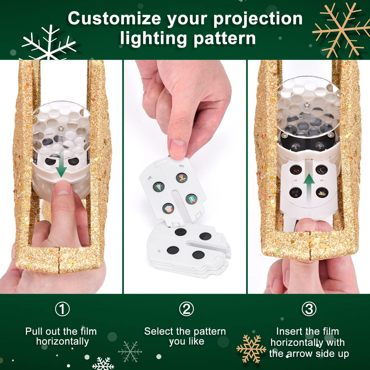 Kesfitt Christmas Tree Topper Golden Lighted with 6 Projection Modes,Christmas Tree Star Built-in LED Rotating Lights, 3D Glitter Dynamic Projection for Xmas Party Holiday Decorations Kesfitt