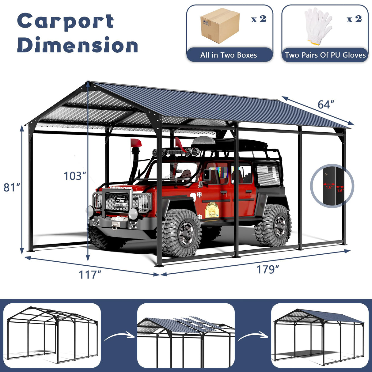 Carport Canopy 10x15 Heavy Duty,Metal Carport with Reinforced Structrure and Base,Outdoor Garage Car Shelter Frame for Pickup, Boat, Car and Tractors,Black TIMWNER