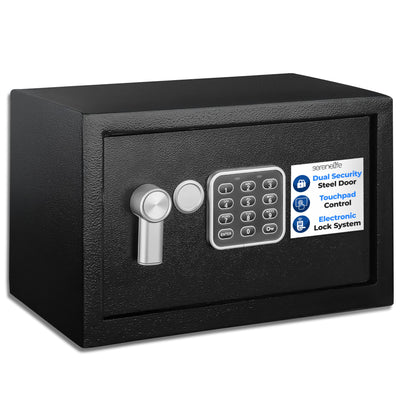 SereneLife Electronic Safe Box | Heavy-Duty 13.8’’ x 9.8’’ Small Lockbox | Digital Keypad Code & 2 Key Override | Compact Money Safe for Cash, Jewelry, Valuables | Wall & Floor Mountable Storage