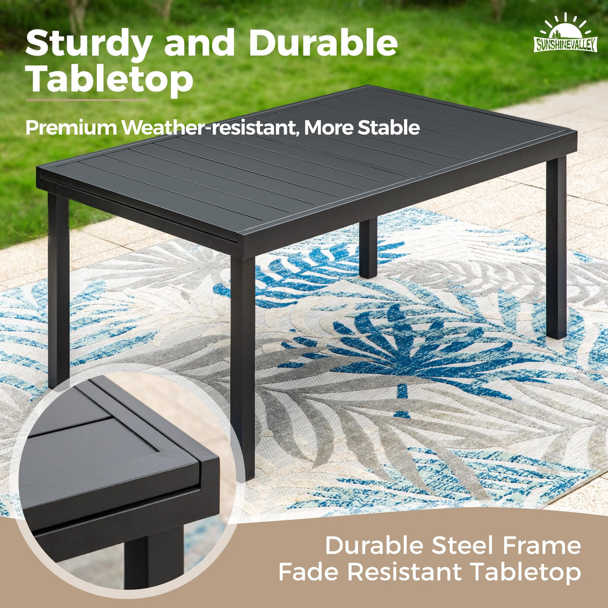 SUNSHINE VALLEY 9 Pieces Patio Dining Set for 8, Outdoor Dining Set with Teslin Fabric High Back Swivel Chairs & Black Metal Extendable Table, Outdoor Table and Chairs Set for Deck Backyare Garden SUNSHINE VALLEY