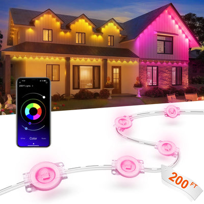 Nexillumi Permanent Outdoor Lights for House, 200ft Smart RGB LED Lights Outside with 16 Million DIY Colors, IP67 Waterproof Eternity Eaves Lighting for Christmas Halloween Holiday Daily Decorations