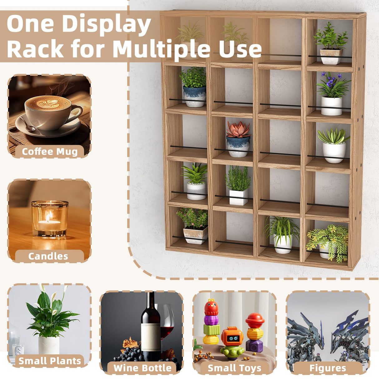 WYJREES Wooden Coffee Mug Display Rack, Wall Mounted Coffee Cup Display Shelf, Hold 24 Mugs, Rustic Shot Glass Display Case, Coffee Mug Holder Organizer for Kitchen, Coffee Station (23.6 * 29.5in) WYJREES