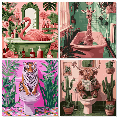 NAIMOER 4 Pack Animals Paint by Numbers Kits for Adults Beginner with Wooden Framed, Color by Numbers on Canvas Painting Kits for Adults, Easy Paint DIY Acrylic for Home Wall Decor 8X8 Inch