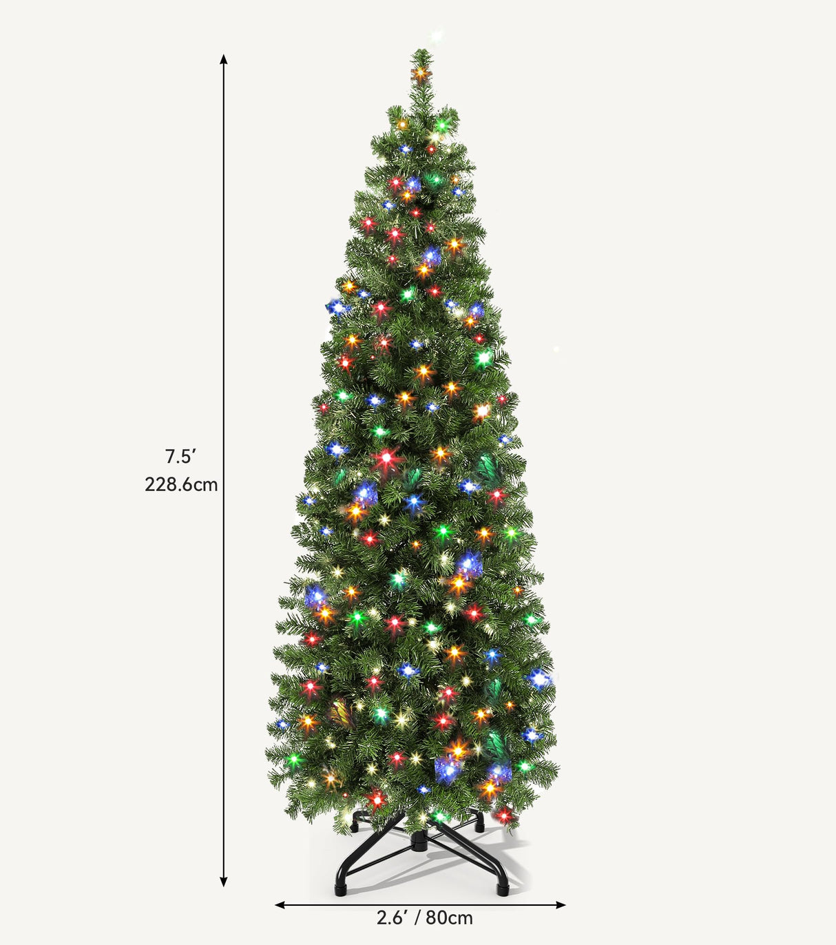 DWVO 7.5 FT Pre-Lit Slim Pencil Fraser Fir Artificial Christmas Tree with 350 Lights and 1000 Branch Tips, Green DWVO