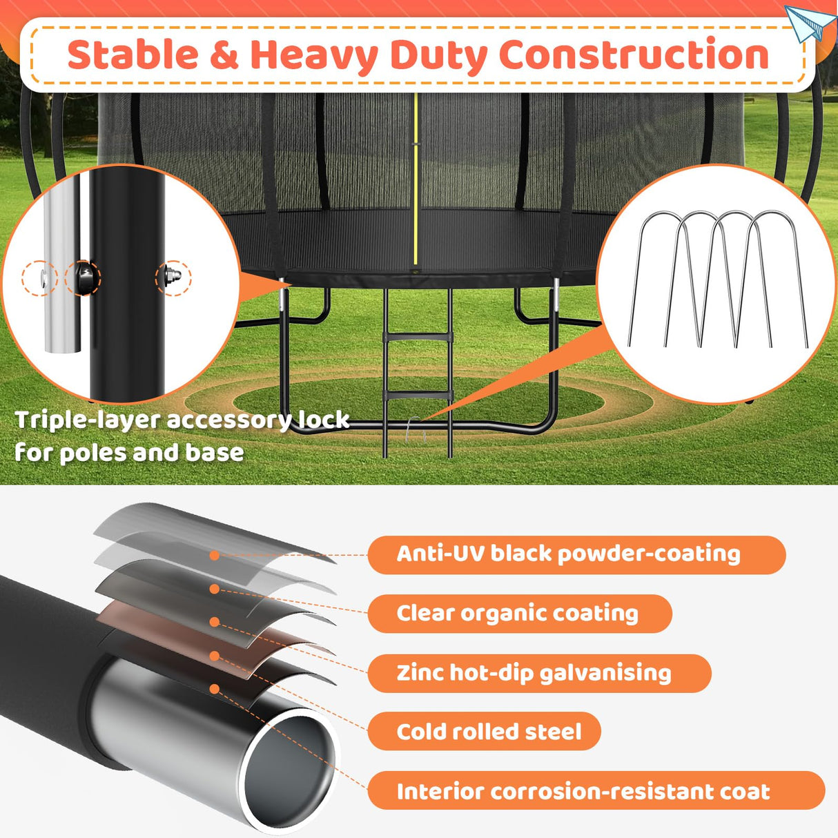 Zevemomo 16FT Trampoline for Kids and Adults, Outdoor Trampoline w/Basketball Hoop, Sprinkler, Ground Stakes/Anchors, Storage Bag, Galvanized Anti-Rust Coating, Gift for Kids and Adults Zevemomo