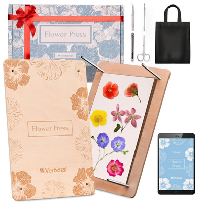 Verbossi Flower Press - Large Flower Press Kit 10.8" x 6.9" - Flower Pressing Kit for Adults & Kids - Pressed Flowers - Plant Press - DIY Flower Pressing - Gifts for Craft Lovers (Wooden)