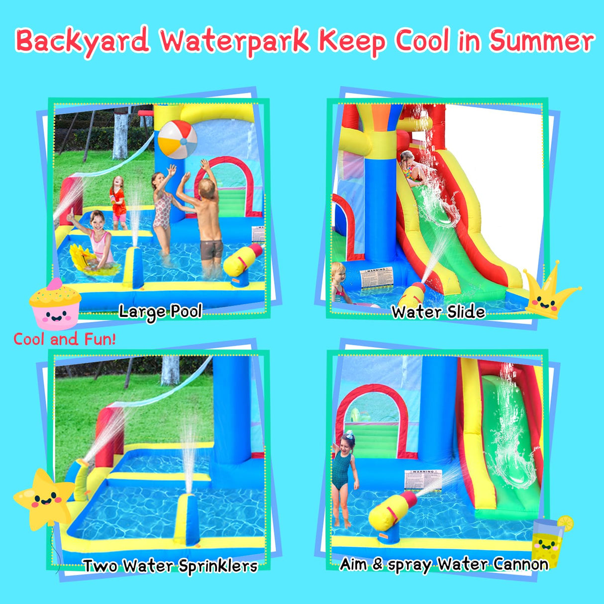 Baralir Inflatable Bounce House with Water Slide – Backyard Inflatable Water Park with 4 Sprinklers, 2 Splash Pools, Fits 5 Kids, Perfect for Summer Fun & Cooling Down Baralir