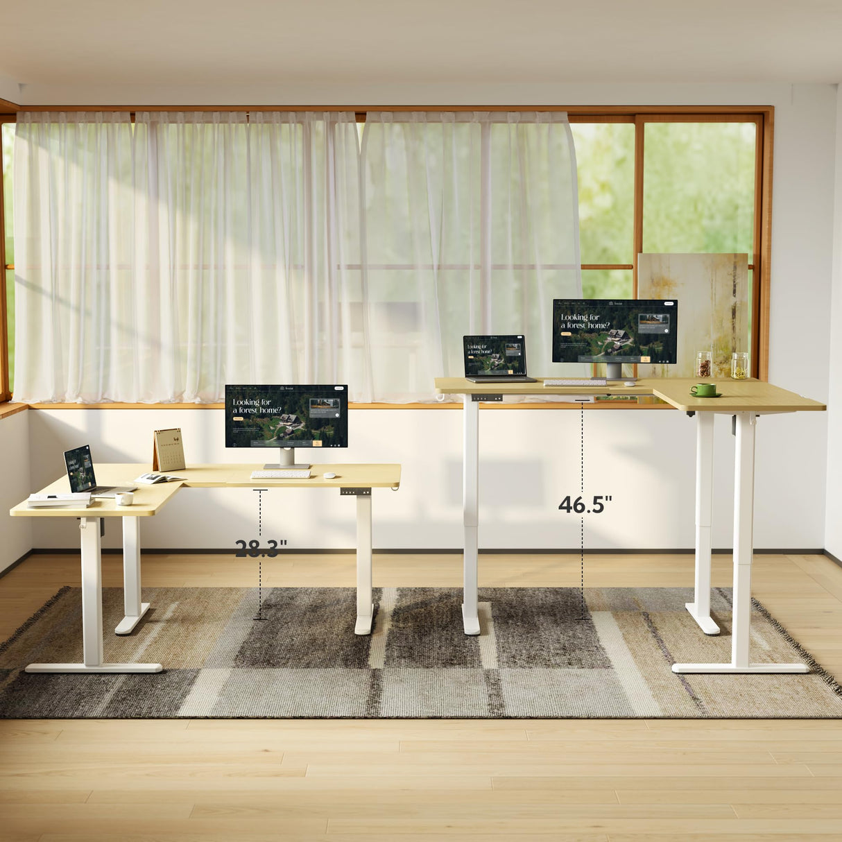 YDN L Shaped Standing Desk, Electric Standing Desk L Shape Adjustable Height Dual Motor, 63 x 55 Inch Corner Standing Desk with Splice Board for Home Office, Large Standing Desk, Nature YDN