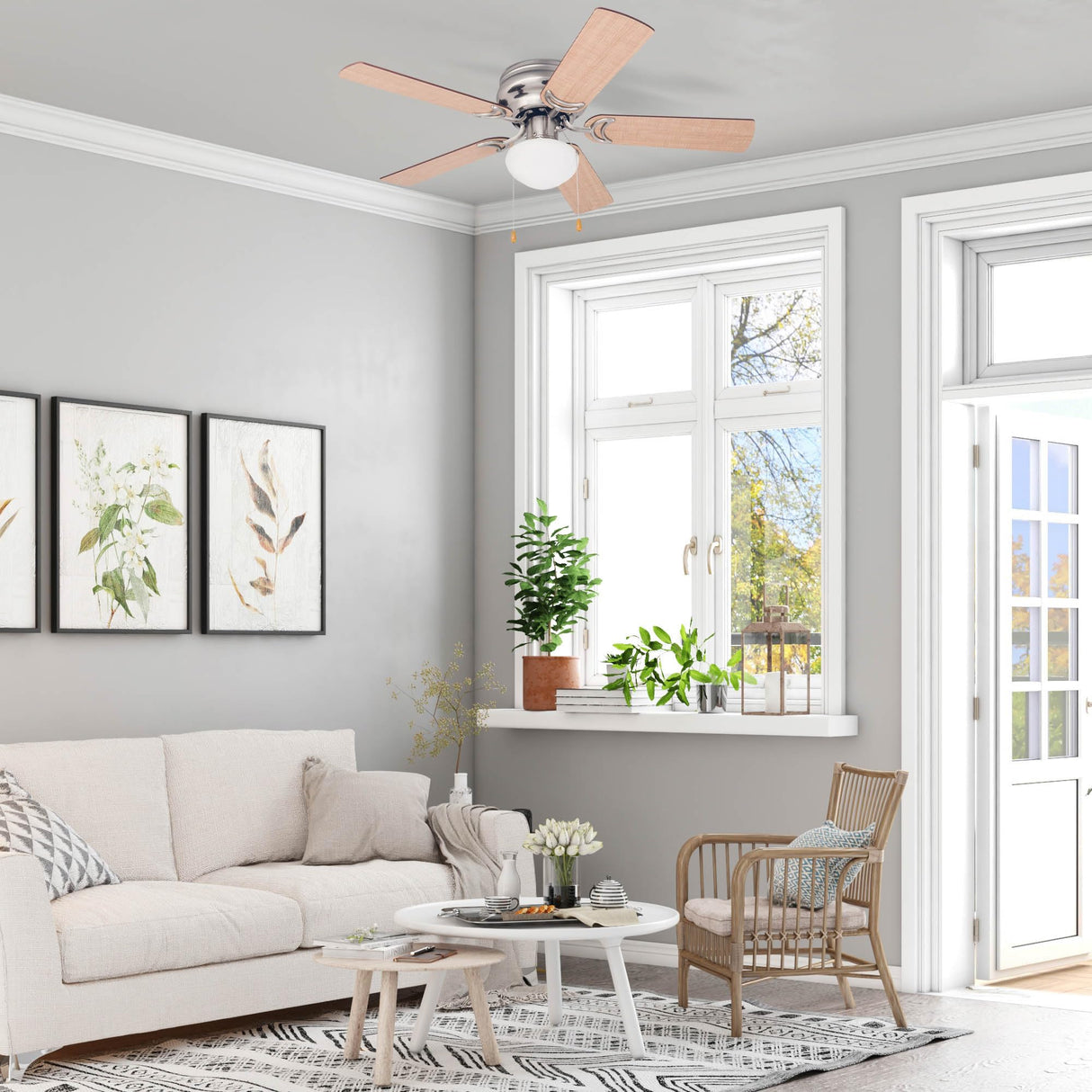 Prominence Home Alvina Traditional 42 Inch Ceiling Fan with Light, LED Flush Mount Ceiling Fan, Indoor Fan with 5 Blades, Walnut Brown and Maple Brown Blade Finish Options, Satin Nickel (80029-01) Prominence Home