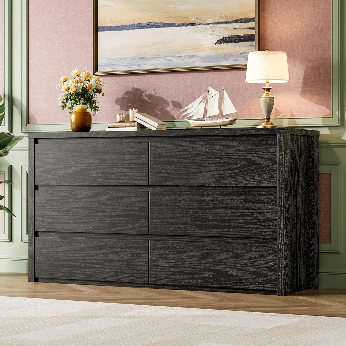 GarveeHome 6 Drawer Dresser for Bedroom, Wide Wood Chest of Drawers Handle Free, Large Modern Dresser Storage Cabinet for Living Room, Hallway Entryway GarveeHome
