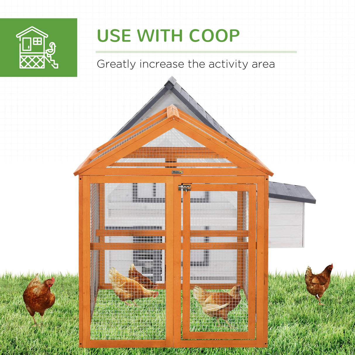 PawHut Chicken Run, Wooden Large Chicken Coop, Combinable Design with Perches & Doors for Outdoor, Backyard, Farm, 4.6' x 2.8', Orange PawHut