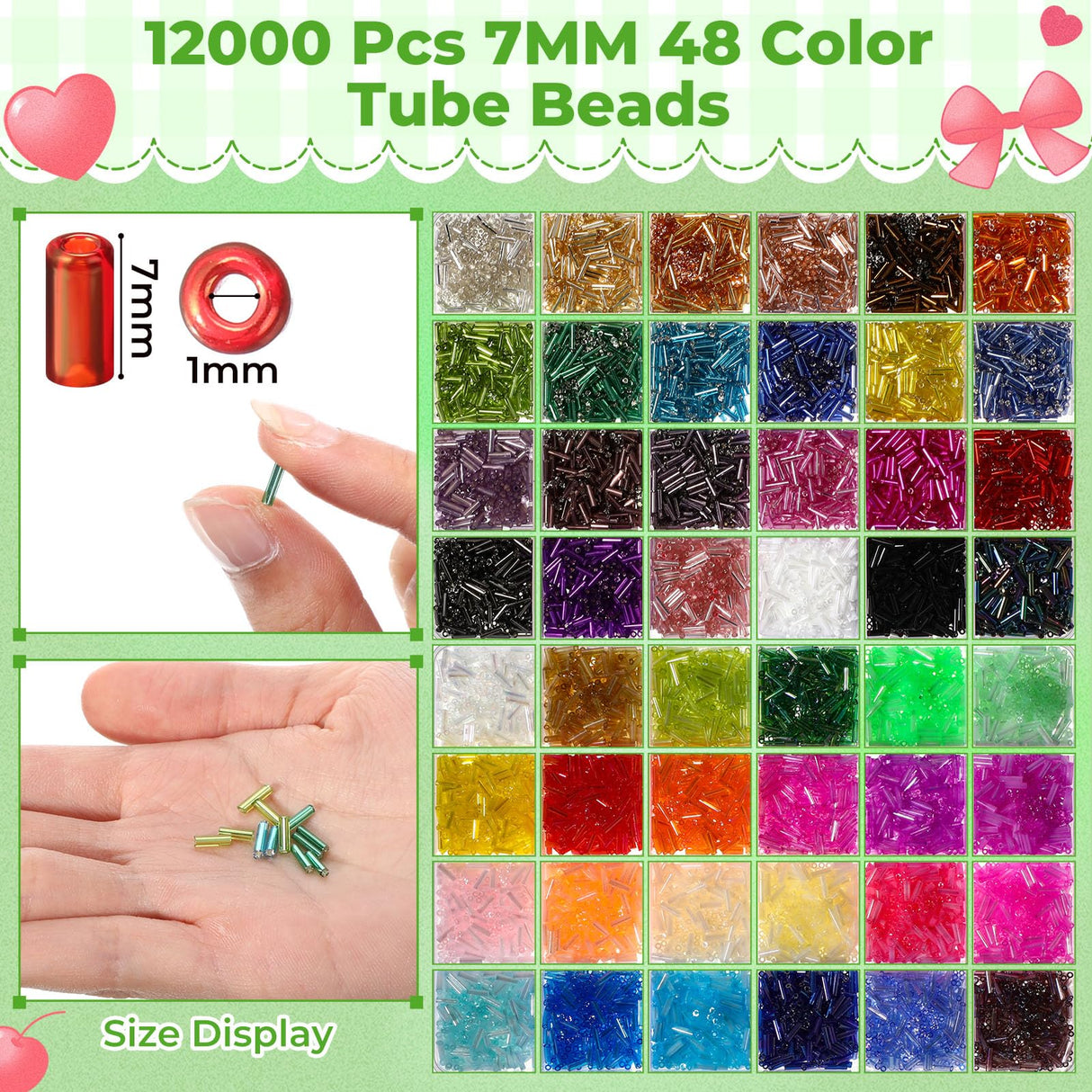 Tondiamo 32000 Pcs 2mm Glass Seed Beads and 12000 Pcs 7mm Tube Beads Set, Small Craft for DIY Bracelet Necklaces Crafting Jewelry Making Supplies with Beading Needles Elastic Strings, 48 Colors Tondiamo