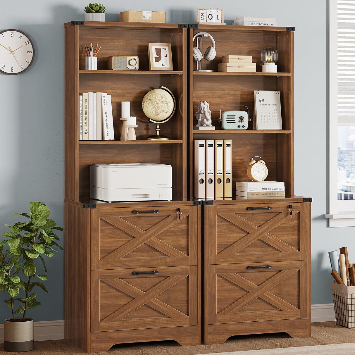 SEDETA 2 Drawer File Cabinet with Lock, Wood Filing Cabinet fits Letter, Legal, A4 Size, Hanging File Folders, Farmhouse File Cabinets for Home Office with Adjustable Storage Shelf (Brown) SEDETA