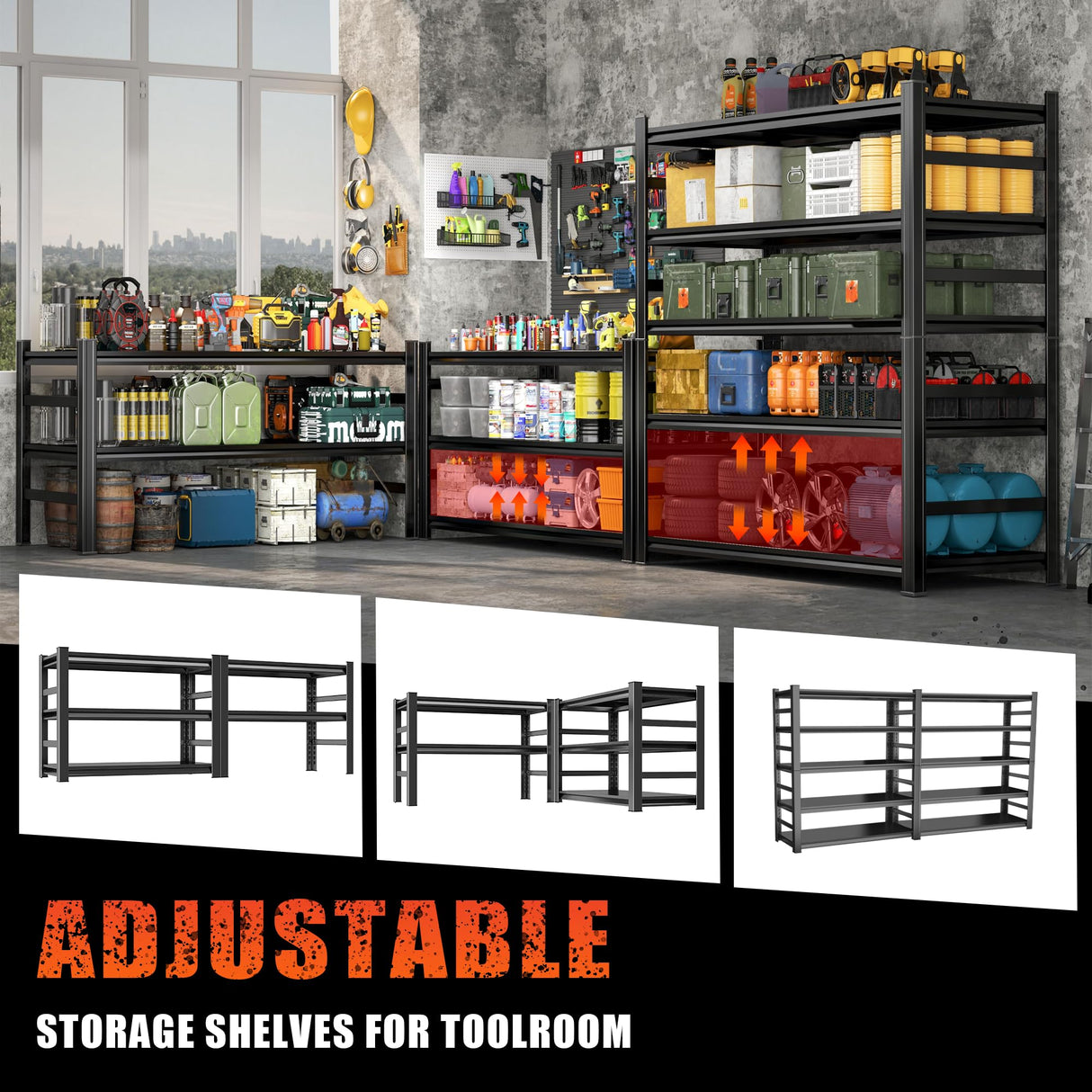 87" H Garage Shelving Unit and Storage, 48"W Heavy-Duty Adjustable Shelf Easy Assembly, 5-Tier Steel Shelves for Storage, Metal Garage Shelving for Industrial, Warehouse, Basement, Pantry, Black PRESTELION