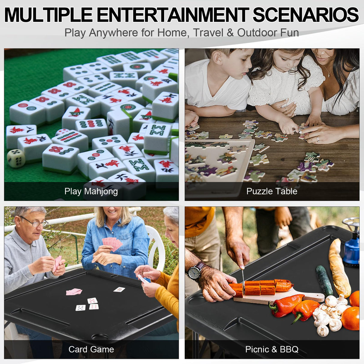 Ktaxon 35" Mahjong Table, Domino Folding Square Tables Set Suitable for Indoor Outdoor Game, Card Poker & Puzzle with 4 Cup Holder and Chip Trays, Adults, Black Ktaxon