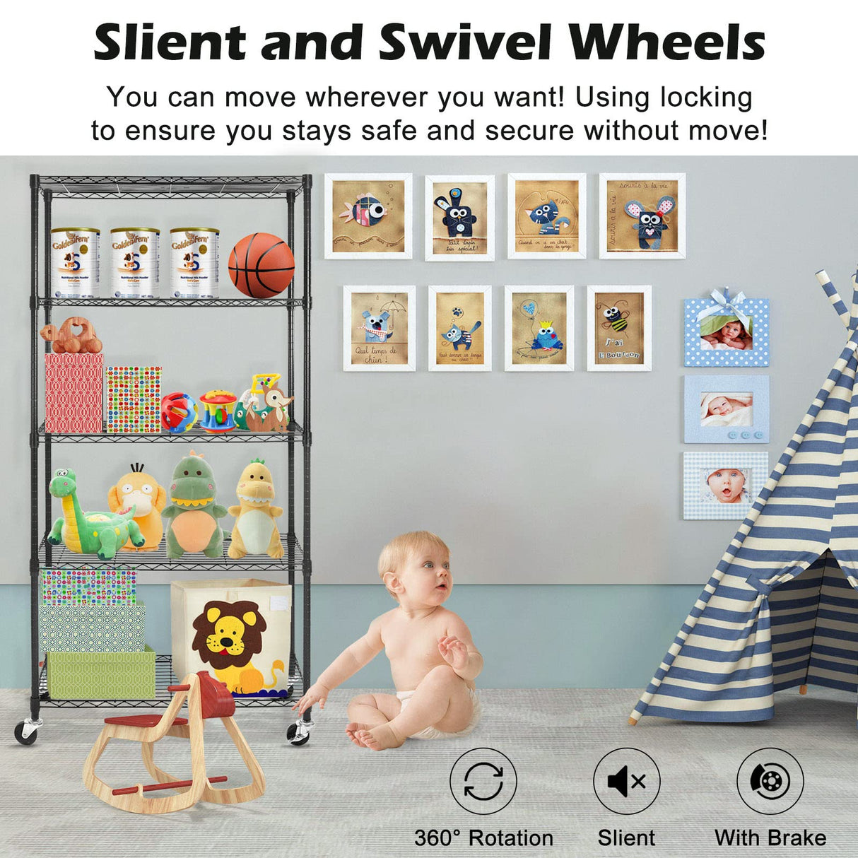 WDT 5 Tier Shelf Shelving Unit with Wheels,Adjustable Metal Shelves for Storage, NSF Wire Shelving Rack,350lbs Loading Capacity Per Shelf Storage Shelves for Kitchen Garage, 36" D x 16" W x 75" H WDT