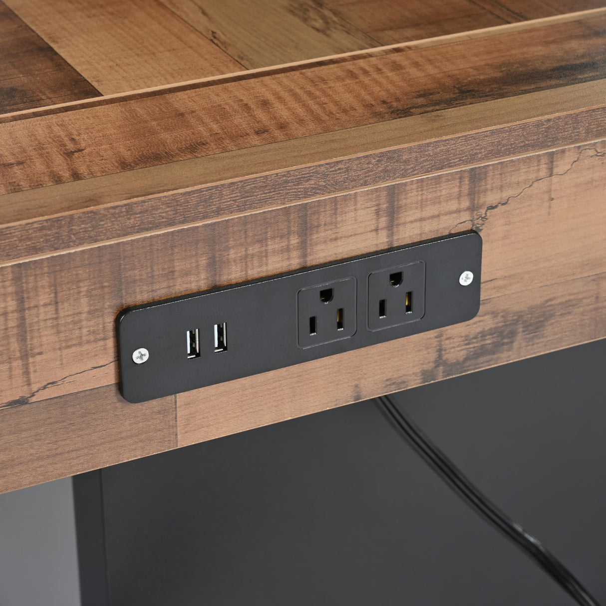 Polibi Coffee Table with LED Light, Brown Spliced Wood Grain Center Table with 2 USB Ports and Outlets, Coffee Tables with Charging Station for Living Room, Black Polibi