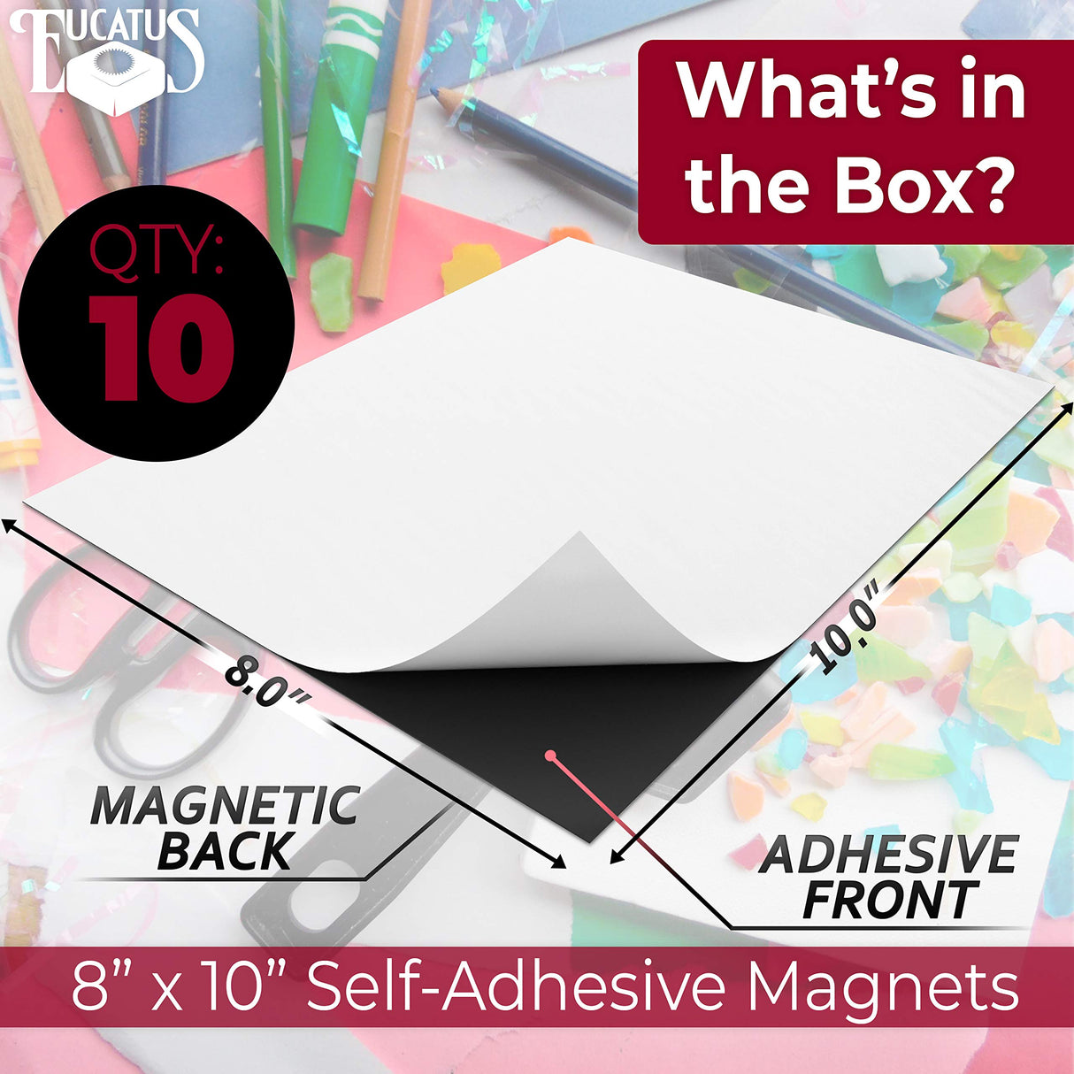 Magnetize Memories with 8x10 in Adhesive Photo Magnets 10 pack. Peel and Stick Magnetizers Turn School Crafts, Family Pictures or Kids Art Into Durable, Flexible Gifts. Custom Sheets for Fridge or Car EUCATUS BEST PRODUCTS & GIFTS