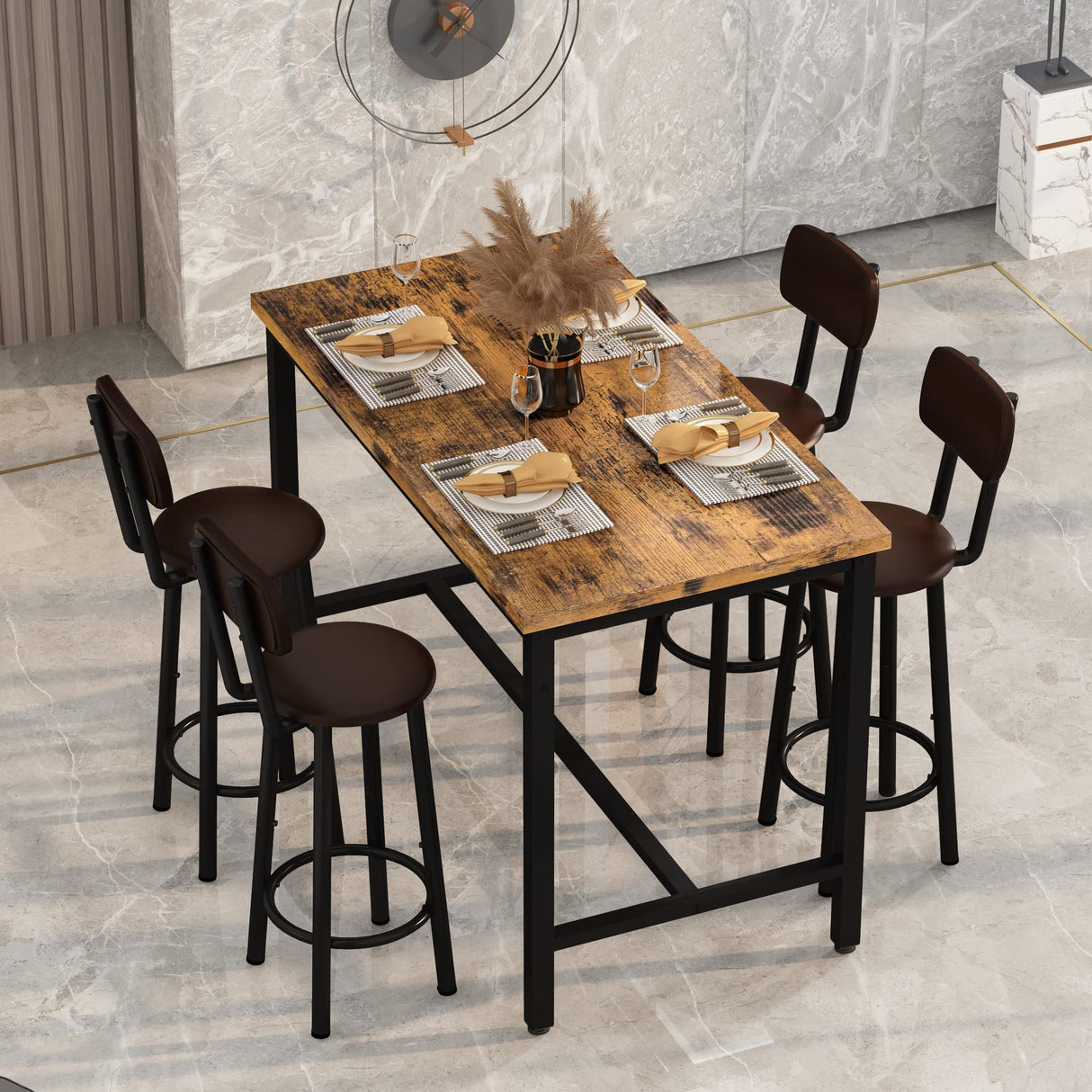 AWQM Space-Saving Faux Wooden Dining Set with 8 PU Upholstered Chairs for Modern Living AWQM