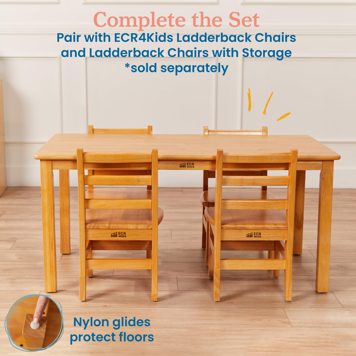 ECR4Kids 24in x 48in Rectangular Hardwood Table with 22in Legs, Kids Furniture, Honey ECR4Kids