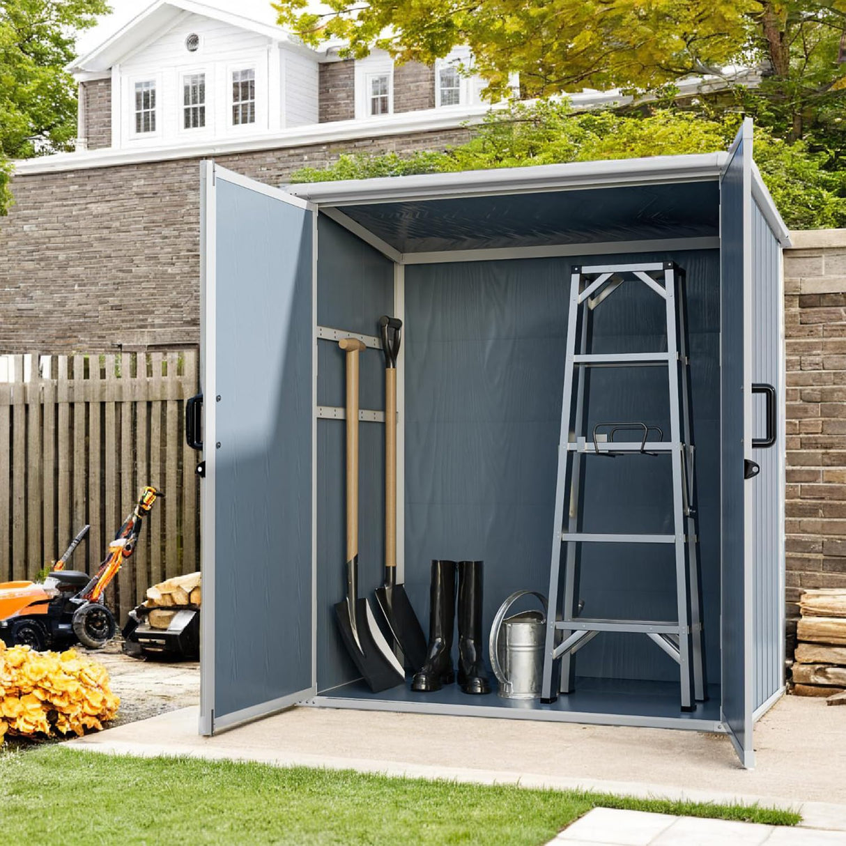 Outdoor Storage Shed, 5x3FT Resin Shed with Floor and Lockable Doors, 80 Cu.Ft Waterproof Patio Storage Cabinet, Plastic Construction for Outdoor Storage Breezestival