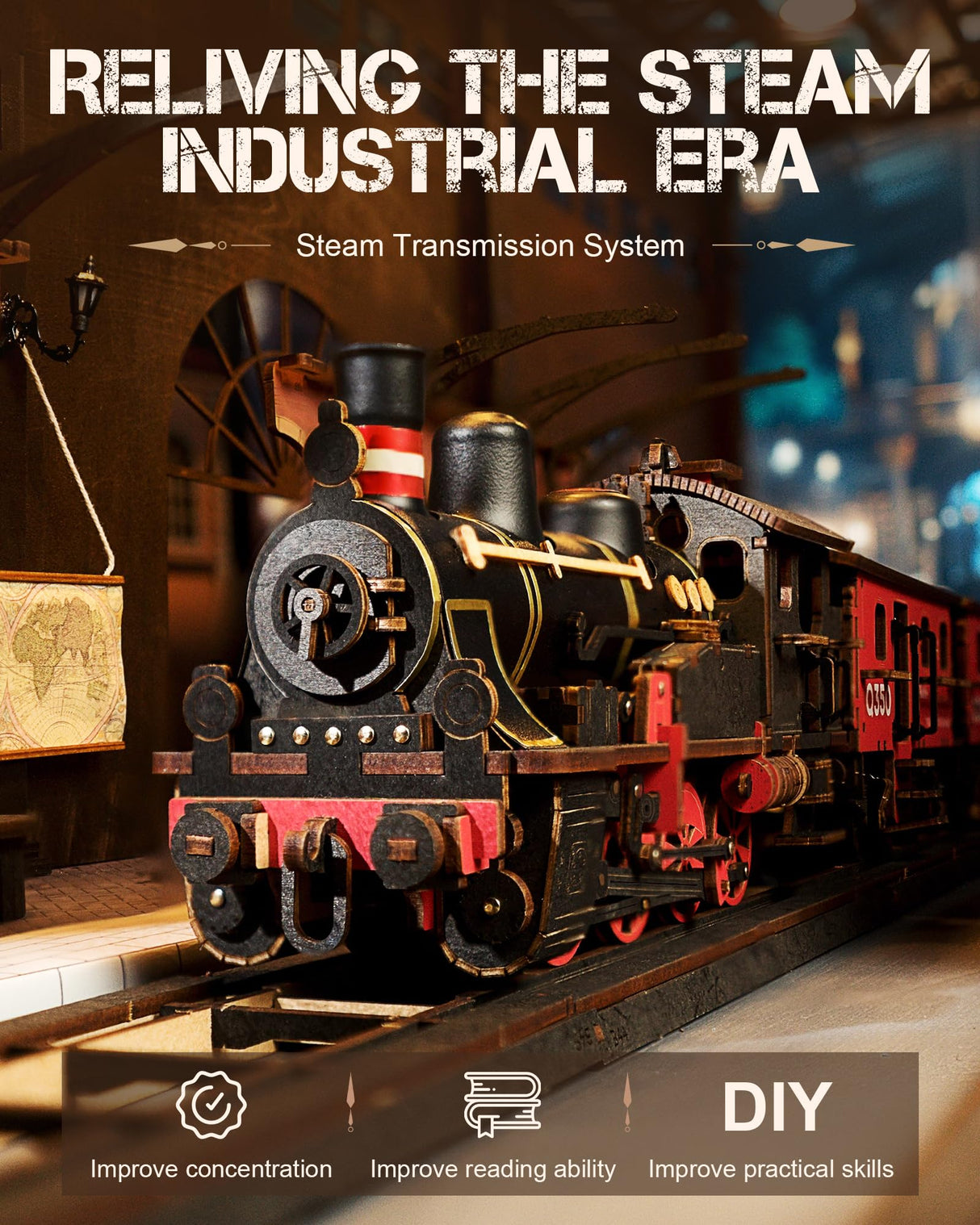 ROBOTIME 3D Puzzles for Adults Wooden Puzzle DIY Model Steampunk Train Kit to Build Wood Craft Kit Toy Hobby Gift Home Decor (Steam Journey) ROBOTIME