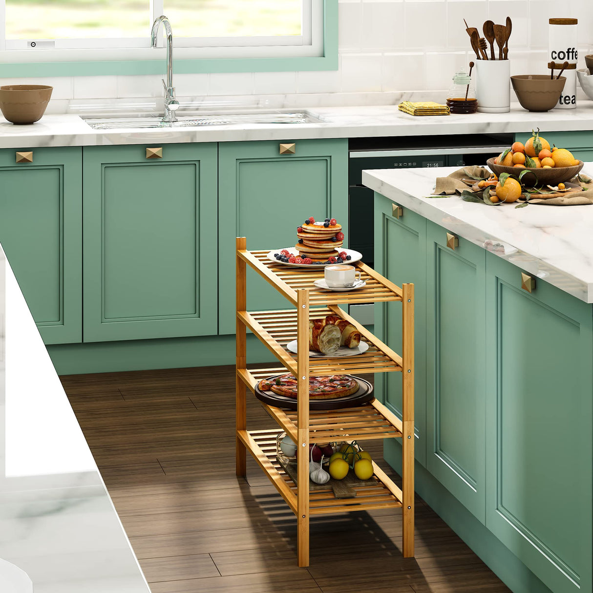 BMOSU 4-Tier Bamboo Shoe Rack Premium Stackable Shoe Shelf Storage Organizer for Hallway Closet Living Room Entryway Organizer (Natural Bamboo) BMOSU