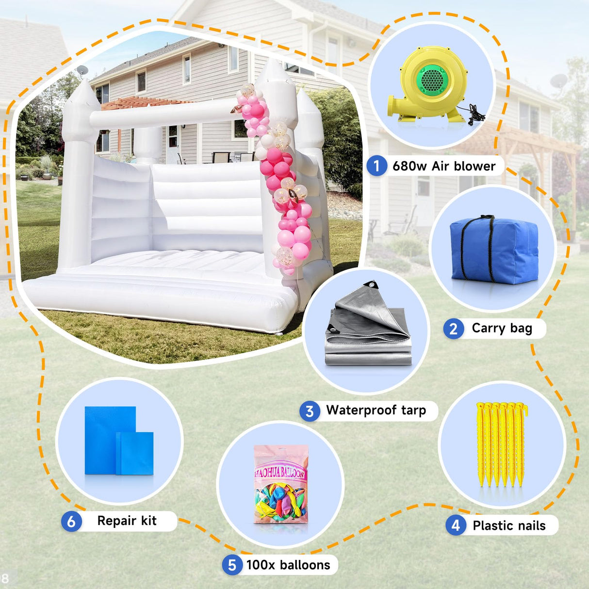 iLink-outer White Bounce House for Kid and Adult with Slide Ball Pit Blower Large Oxford White Castle 13FT x 13FT x 12FT Kid Birthday Party Playhouse Gift iLink-outer