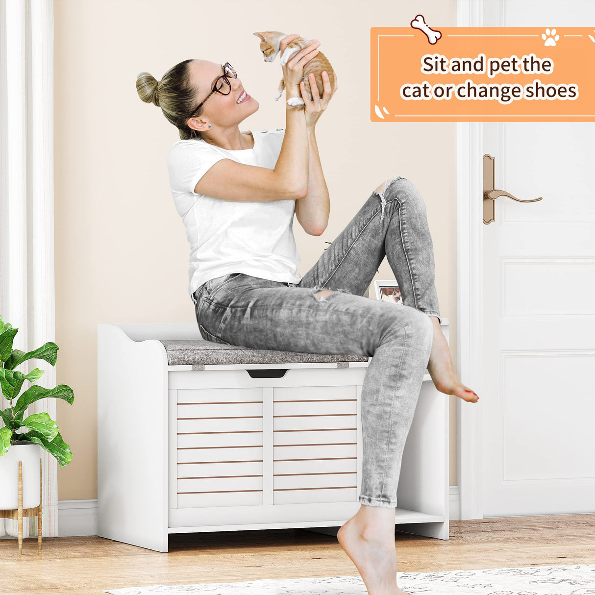 IDEALHOUSE Litter Box Enclosure with Top Opening with Cushion, Cat Litter Box Furniture Hidden, Litter Box Hidden, Cat House, Privacy Cat Litter Box Cabinet, White IDEALHOUSE