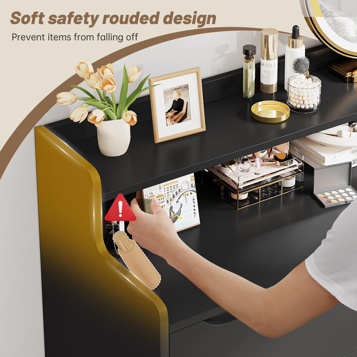 EnHomee 9 Drawers Dresser with LED Light Storage Shelves,Black Dresser for Bedroom with Charging Station,Dressers & Chests of Drawers with Handleless in Modern Style,Tall Wooden Dresser for Home EnHomee