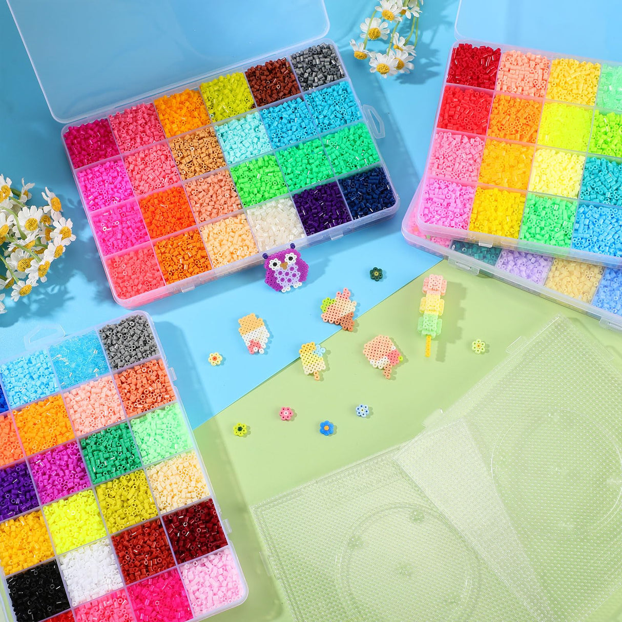 Lenwen 52000 Pcs Fuse Beads 96 Colors 2.6 mm Tiny Mini Fuse Beading Melty Beads with Pegboards Creative Refill Set Art Crafts for Girls Kids Beginners DIY Art Beading Party Lenwen