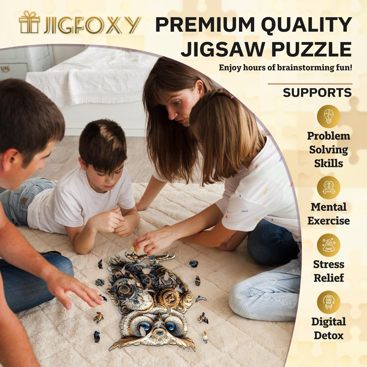 Jigfoxy Wooden Puzzles for Adults, Mechanical Owl Wood Puzzles Adult, Unique Animal Shape Wooden Jigsaw Puzzles for Adults, Birthday Gifts for Puzzle Lovers, Family(S-8.5 * 5.8in-80pcs) Jigfoxy