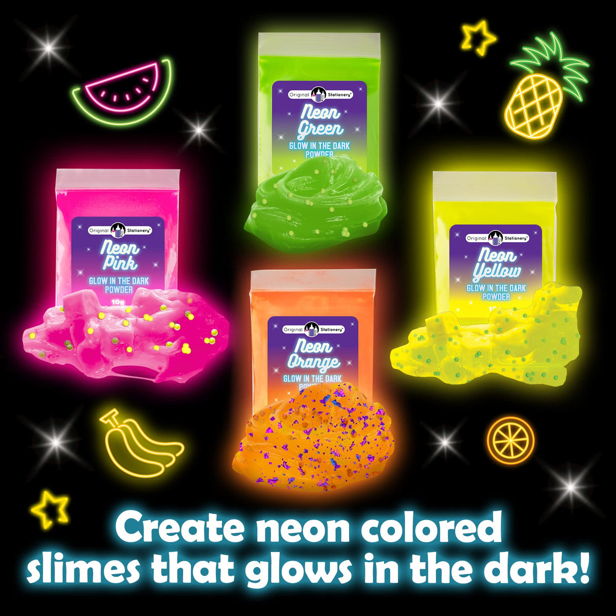 Original Stationery Tropical Glow in The Dark Slime Kit – Create Neon Crunchy, Rainbow, Floam & Jelly Cube Slime - Birthday Gift for Girls and Boys Original Stationery