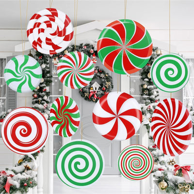 12 Pcs 12 Inch/10 Inch Large Christmas Decorations Outdoor Double Sided Christmas Yard Hanging Ornaments Holiday Porch Lawn Candy Hanging Decorations for Xmas Tree Porch Yard Decor