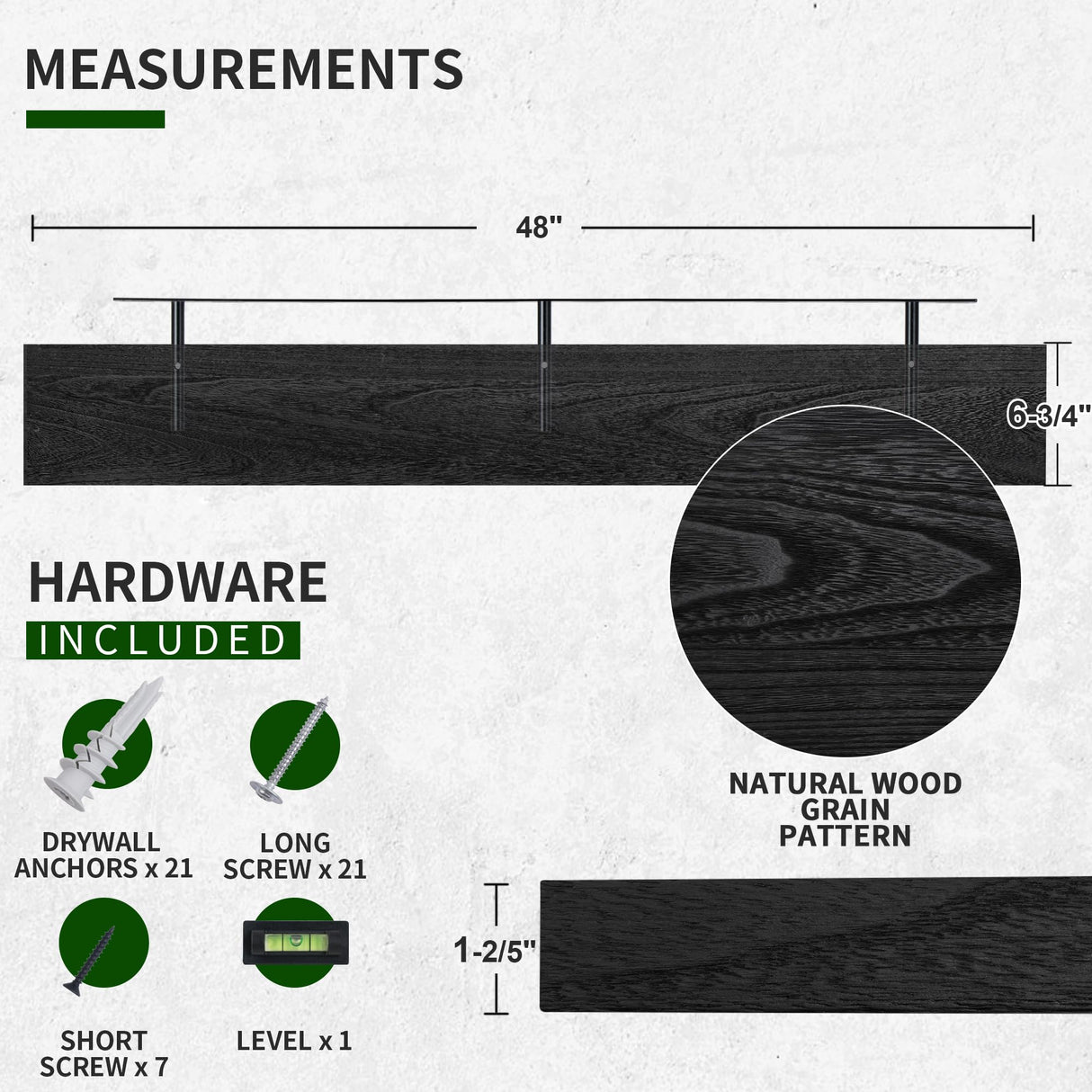 Marsmiles Black Floating Shelves, 48 Inch Wall Shelf Set of 2, Rustic Wood Shelves for Storage, Fireplace Mantel, Mounted Wooden Display Bathroom Bedroom Kitchen Garage, Distressed Black Marsmiles