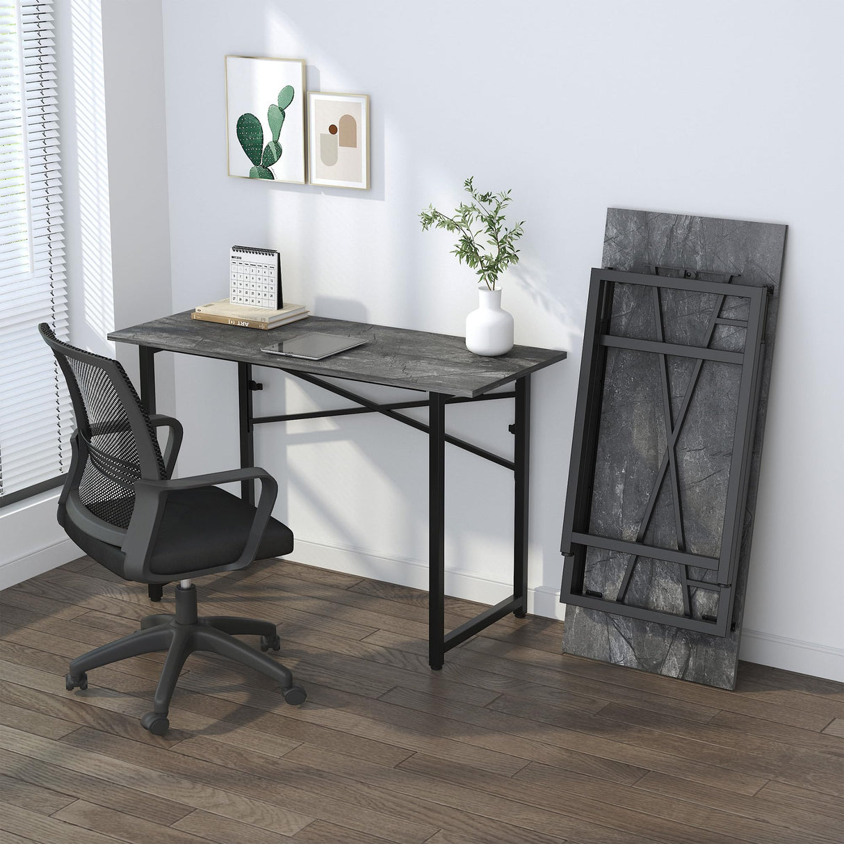 Lutown-Teen Folding Computer Desk 47 inch Writing Gaming Computer Camping Table, No Assembly Required Home Office Desk, Grey Lutown-Teen