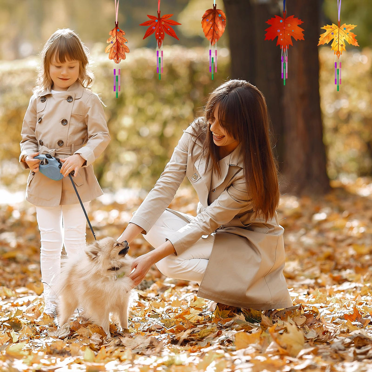 Wooden Fall Wind Chime Kit for Kids Make Your Own Maple Leaf DIY Wind Chime Kit Coloring Fall Craft for Kids Hanging Ornaments Thanksgiving Autumn Halloween Party Craft 9 Pack Sealmic