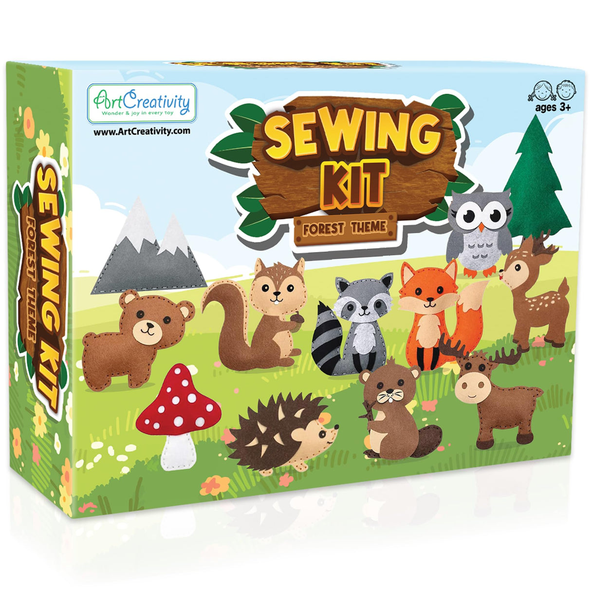 ArtCreativity Kids Woodland Animal Felt Sewing Kit, Stuffed Animal Sewing Craft Kit with 12 Characters, 6 Child-Friendly Needles, 7 Thread Bundles, 1 Bag of Stuffing & Scissors, Kids Sewing Kit 4-12 ArtCreativity