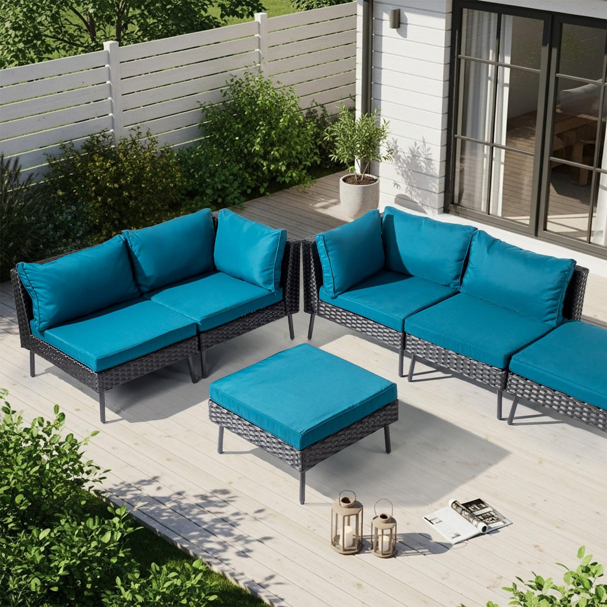 VINGLI 6 Pieces Wicker Patio Furniture Set, Outdoor Sectional Sofa Set Rattan Modular Patio Conversation Sets with Cushions & Ottomans (Black) VINGLI