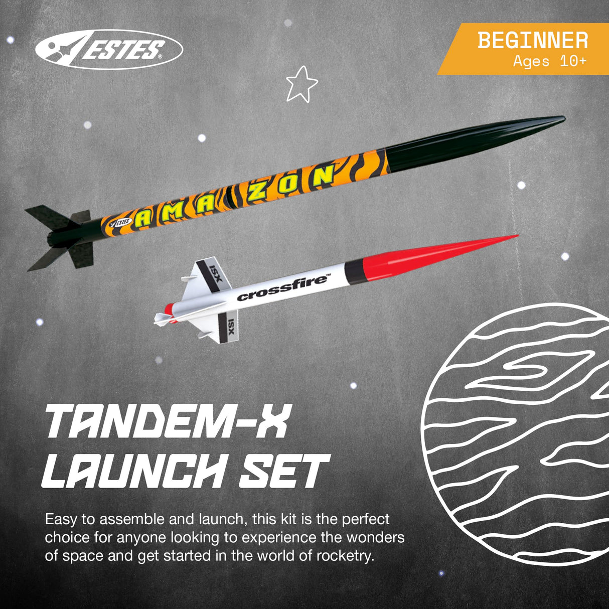 Estes 1469 Tandem X Rocket Launch Set, Prebuilt Beginner Flying-Rocket-Model Set for Ages 10+, Includes Launch Pad System Estes