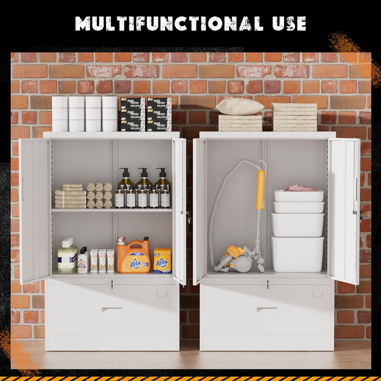 Greenvelly Metal Storage Cabinet with Drawer, 51” White Lateral File Cabinet with Doors and Shelves, Steel Metal Filing Lockers for Home Office Hanging Files Letter/Legal/F4/A4 Size Greenvelly