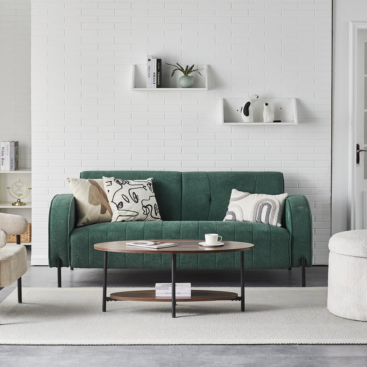 TUKAILAi Oval Coffee Table with Open Storage Shelf, 2-Tier Wooden Tea Table with Adjustable Feetpad, Industrial Center Table with Cross Metal Legs for Living Room, Bedroom, Lounge (Rustic Brown) TUKAILAi