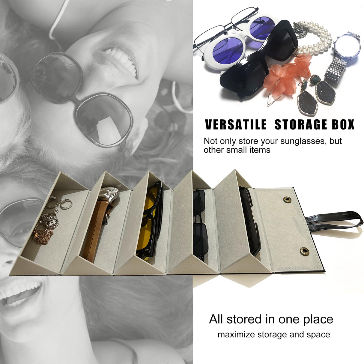 Longjet Sunglasses Organizer 5 Slots Travel Glasses Case Multiple Pairs Eyeglasses Storage Box Hanging Eyewear Holder (Black + Grey) LONGJET CRAFTING THE CORE LJ