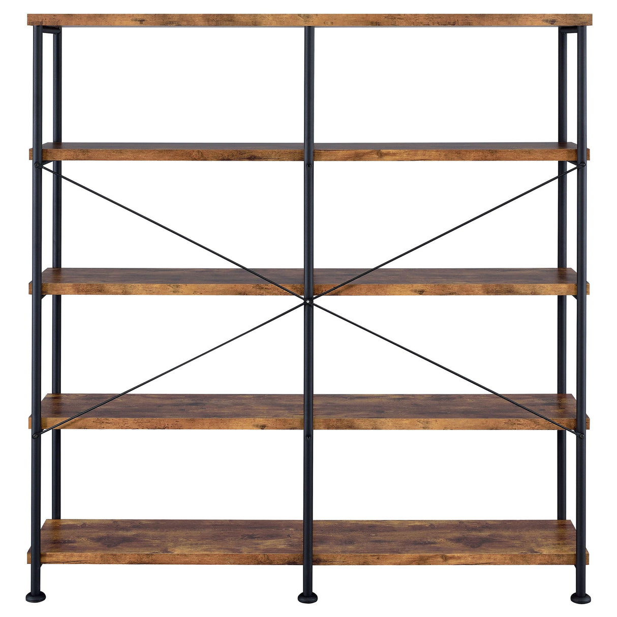 Coaster Home Furnishings Analiese Rustic Industrial 4-Tier Double Bookcase Etagere Bookshelf Office Storage Book Shelf Engineered Eco-Friendly Wood Laminate Sturdy Black Steel Rustic Nutmeg 801543 Coaster Home Furnishings