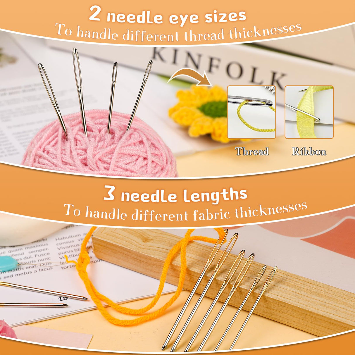 TLKKUE 12 Pcs/3 Sizes Large-Eye Blunt Needles, Stainless Steel Yarn Needle with Needle Threader, Tapestry Needle for Sewing Crochet Knitting Embroidery (Silver) TLKKUE