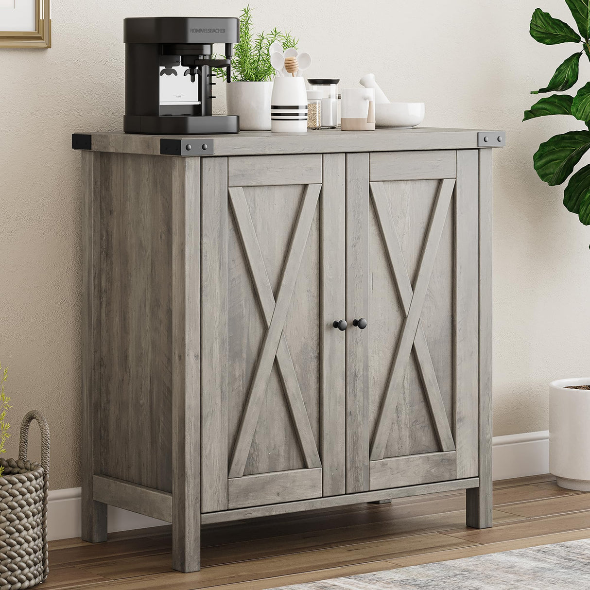 IDEALHOUSE Buffet Cabinet Farmhouse Storage Cabinet with Doors and Shelves, Buffets and Sideboards Entryway Cabinet with Storage Accent Console Cabinet for Living Room, Dining Room (Rustic Grey) IDEALHOUSE